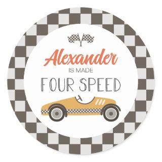Vintage Race Car made FOUR Speed Birthday Classic Round Sticker