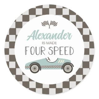 Vintage Race Car made FOUR Speed Birthday Classic Round Sticker