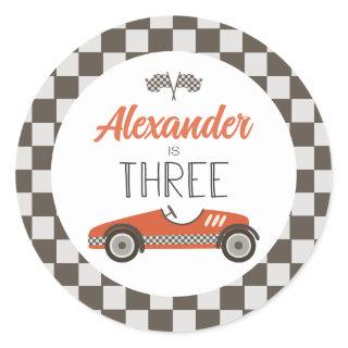 Vintage Race Car Three Birthday Classic Round Sticker