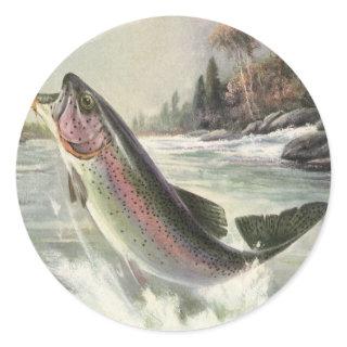 Vintage Rainbow Trout Fisherman Fishing for Fish Classic Round Sticker