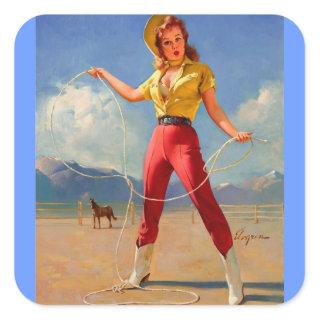 Vintage Ranch Western Pin up girl Square Sticker