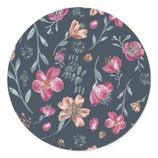 Vintage Red and Brown Fall Flowers Pattern Classic Round Sticker