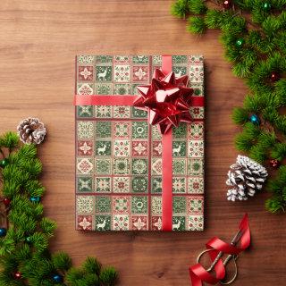 Vintage Red and Green Quilt Squares Christmas