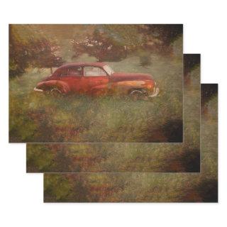 Vintage Red Car Antique Old Rustic Art Decoupage  Sheets