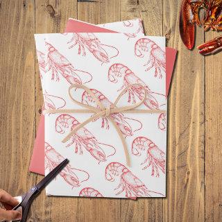 Vintage red  lobster - watercolor   sheets