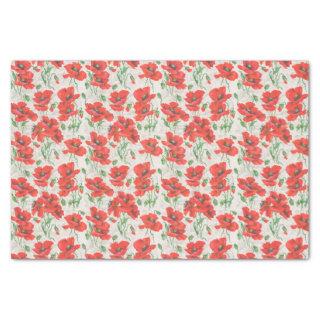 Vintage Red Poppy Floral Pattern Tissue Paper