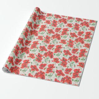 Vintage Red Poppy Floral Pattern