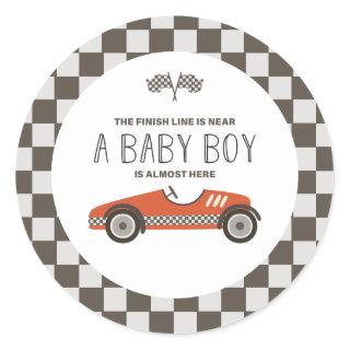 Vintage Red Race Car Baby Shower Classic Round Sticker