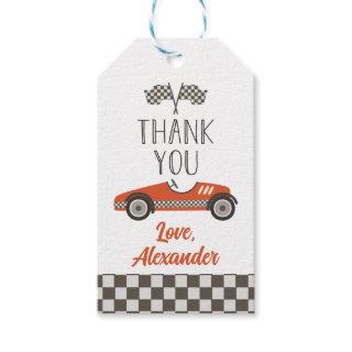 Vintage red Race Car Birthday Thank You Gift Tags