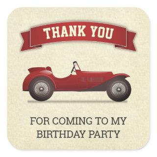 Vintage Red Race Car Kids Birthday Party Favor Square Sticker