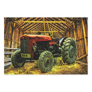 Vintage Red Tractor In Barn  Sheets