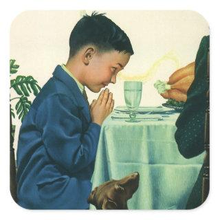 Vintage Religion, Boy Saying Grace at Thanksgiving Square Sticker