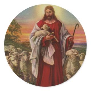 Vintage Religion, Christ the Good Shepherd Flock Classic Round Sticker