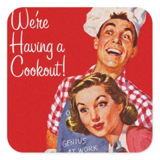 Vintage Retro Kitsch BBQ Barbecue Having a Cookout Square Sticker