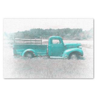 Vintage Retro Rustic Teal Green Farm Truck Tissue Paper