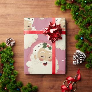 Vintage Retro Santa Face Sparkle Aesthetic Pink