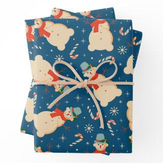 Vintage Retro Snowman and Candy Cane Blue   Sheets