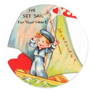 Vintage Retro Valentine I've Set Sail For You! Classic Round Sticker