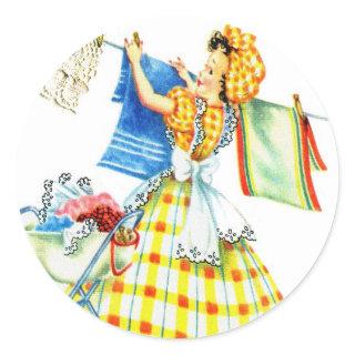 Vintage Retro Women Kitsch Laundry Day Classic Round Sticker