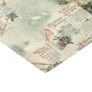 Vintage Robins and Christmas Greetings Tissue Paper