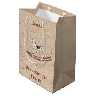 Vintage Rocking Horse on Speckled Rice Paper  Medi Medium Gift Bag