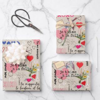 Vintage Romantic Love and French Words Pattern  Sheets