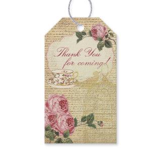 Vintage Romantic Roses Tea Cup and Bird Cage Gift Tags