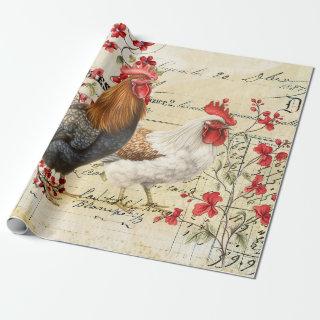 Vintage Rooster and Hen Ephemera Decoupage