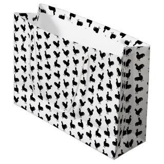 Vintage Rooster Silhouette Pattern CUSTOM BG COLOR Large Gift Bag