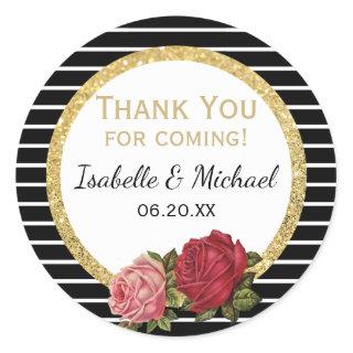 Vintage Rose Black White Thank You Wedding Sticker