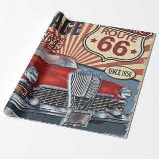 Vintage Route 66 Garage retro poster with retro ca
