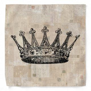 Vintage Royal Crown Art & Aged Stamps Background Bandana