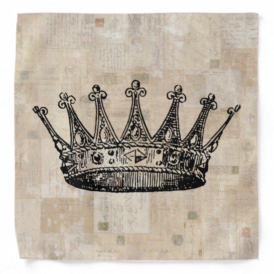 Vintage Royal Crown Art & Aged Stamps Background Bandana