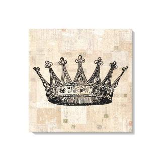 Vintage Royal Crown Art & Aged Stamps Background Canvas Print