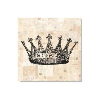 Vintage Royal Crown Art & Aged Stamps Background Canvas Print