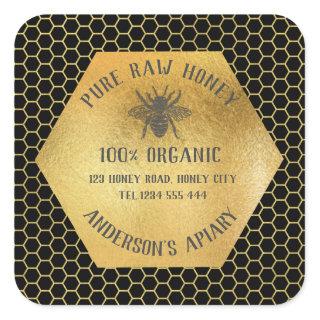 Vintage rustic bee honey comb honey jar square sticker