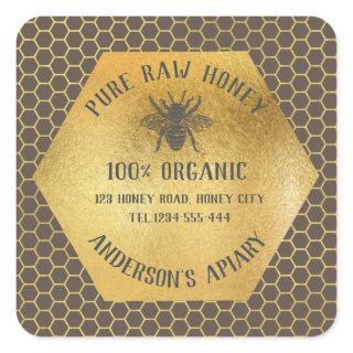 Vintage rustic bee honey comb honey jar square sticker