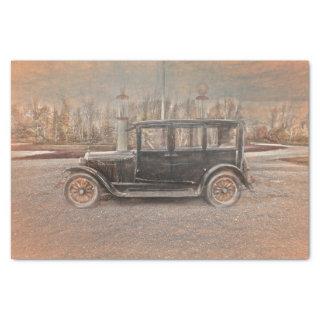 Vintage Rustic Black Sepia Classic Car Sketch Art Tissue Paper