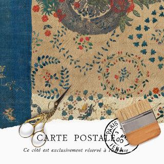 Vintage Rustic Blue Red Quilt Pattern Decoupage Tissue Paper