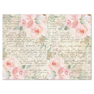 Vintage Rustic Blush Roses Old Letter Decoupage  T Tissue Paper