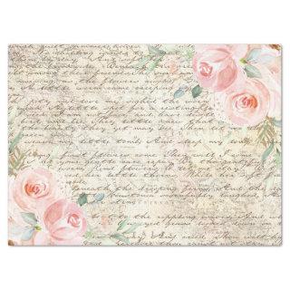 Vintage Rustic Blush Roses Old Letter Decoupage Tissue Paper