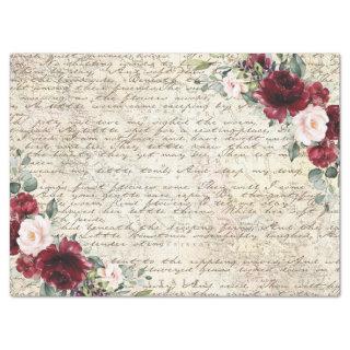 Vintage Rustic Burgundy Rose Old Letter Decoupage  Tissue Paper