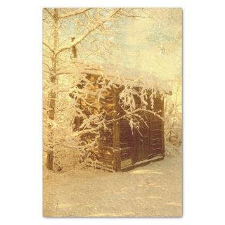 Vintage Rustic Country Wood Shed Winter Scenery Tissue Paper