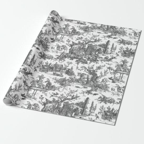 Vintage Rustic Farm French Toile-Black & White