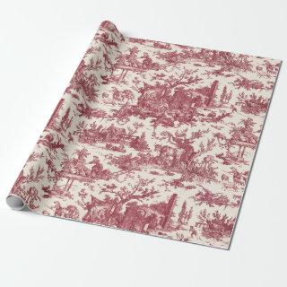 Vintage Rustic Farm French Toile-Red & Tan