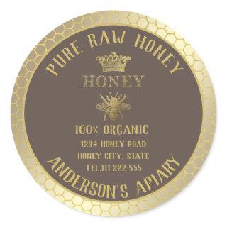 Vintage rustic gold bee crown honey comb honey jar classic round sticker