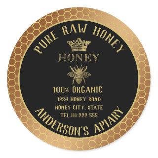 Vintage rustic gold bee crown honey comb honey jar classic round sticker