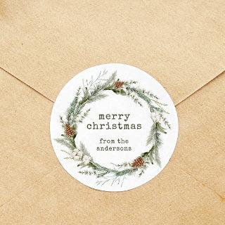Vintage Rustic Holiday Wreath | Merry Christmas Classic Round Sticker