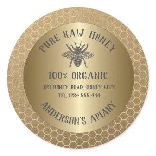 Vintage rustic Kraft look bee honey comb honey jar Classic Round Sticker