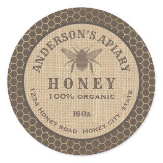 Vintage rustic linen bee honey comb honey jar classic round sticker